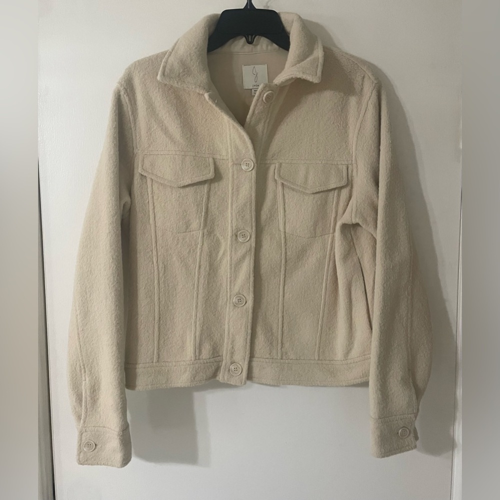 Women’s Joie Cream Collared Jacket Button Closure Long Sleeve Spring Medium